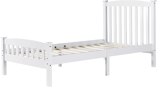 Miniatura 4 de Base de cama de tamaño individual – Base de cama individual con cabecera y estribo – Base de cama de plataforma con diseño de listones verticales