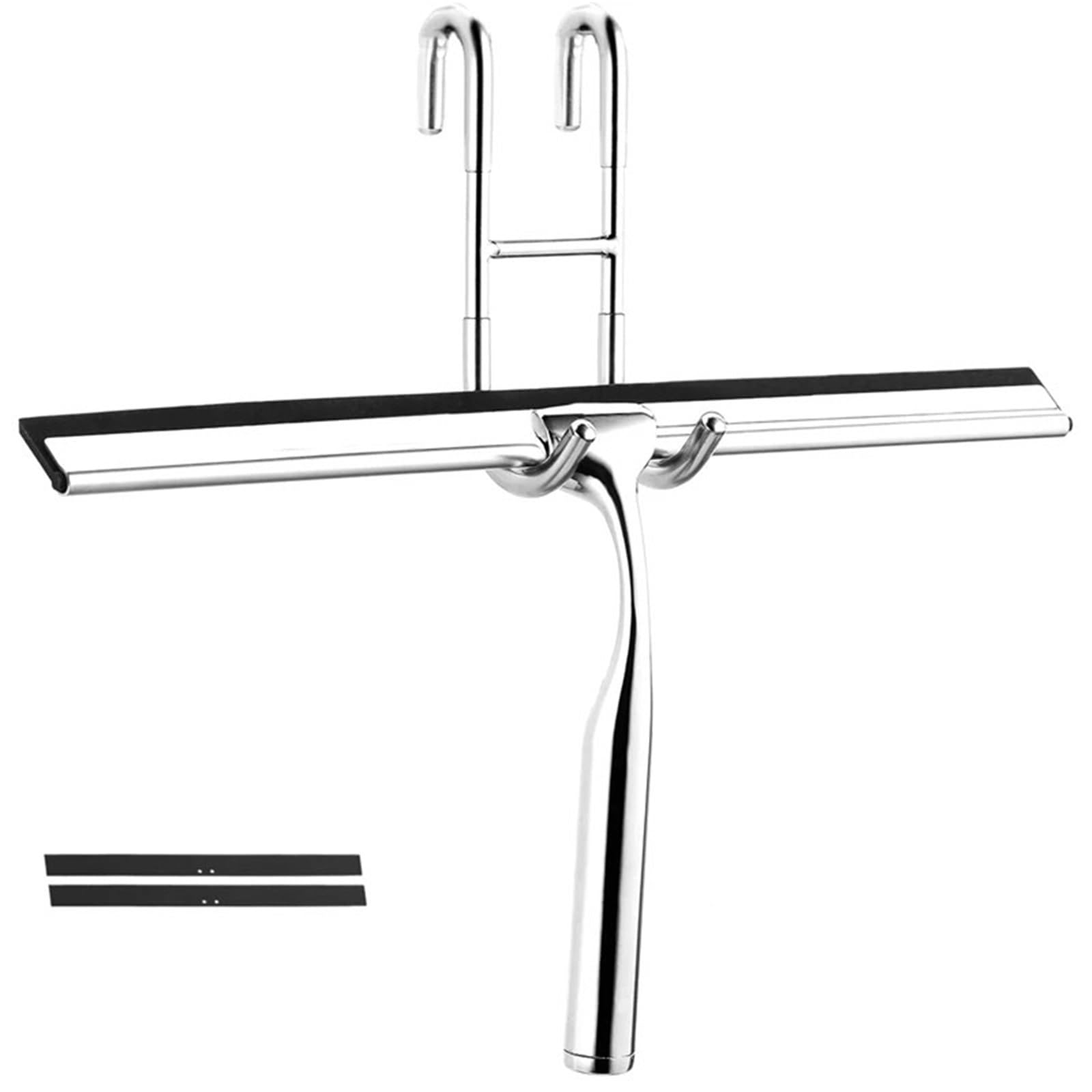 Limpiacristales Ducha Escobilla de Ducha Acero Inoxidable con Colgador Pared, sin perforación, 31 cm, 2 Cuchillas Silicona
