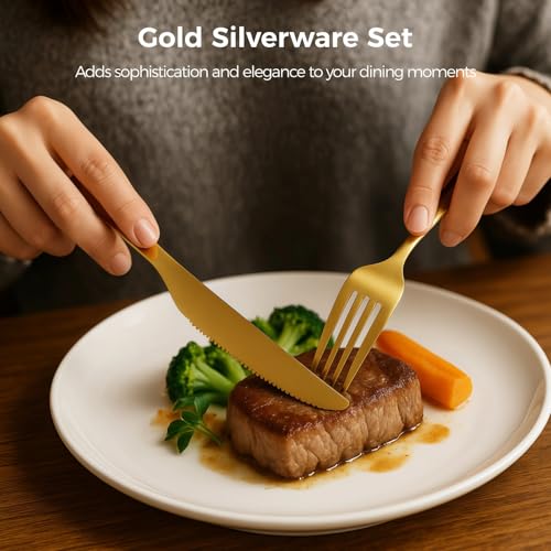 Homaisson 200 Pcs Gold Silverware Set, Includes 100 Forks and 100 Knives, Stainless Steel Flatware Set, Elegant and Sturdy Cutlery with Smooth Surface, Dinner Tableware for Home, Restaurant by Homaisson - Image 2