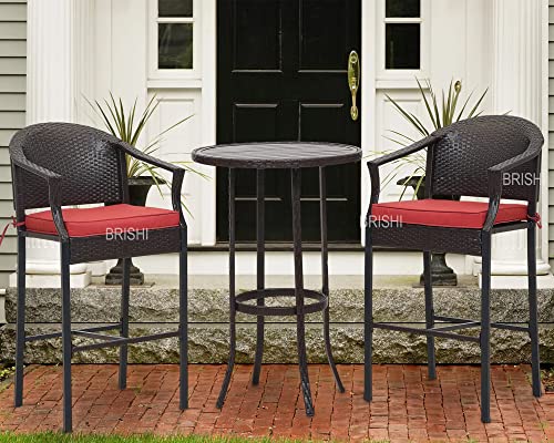 Image of BRISHI Outdoor Bar Set Garden Patio Bar Set 1+2 2 Chairs and Table Set Balcony Bar Table with Stool Set (Black)