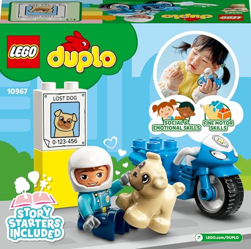 LEGO 10967 DUPLO La Moto De Police, Jouet Pour les Enfants de 2 Ans et Plus, Avec Figurine de Policier, Développement De La Motricité Fine