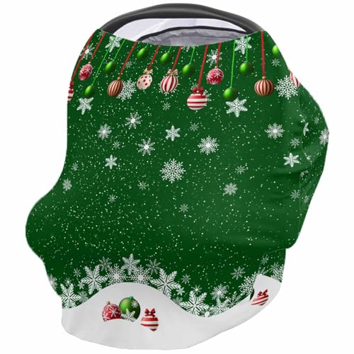 Nursing Cover for Breastfeeding Scarf, Snowflakes Forest Green Red Various Xmas Ornaments Baby Car Covers Super Soft Multi Use for Canopy Shopping Cart Cover Blanket Stroller Cover