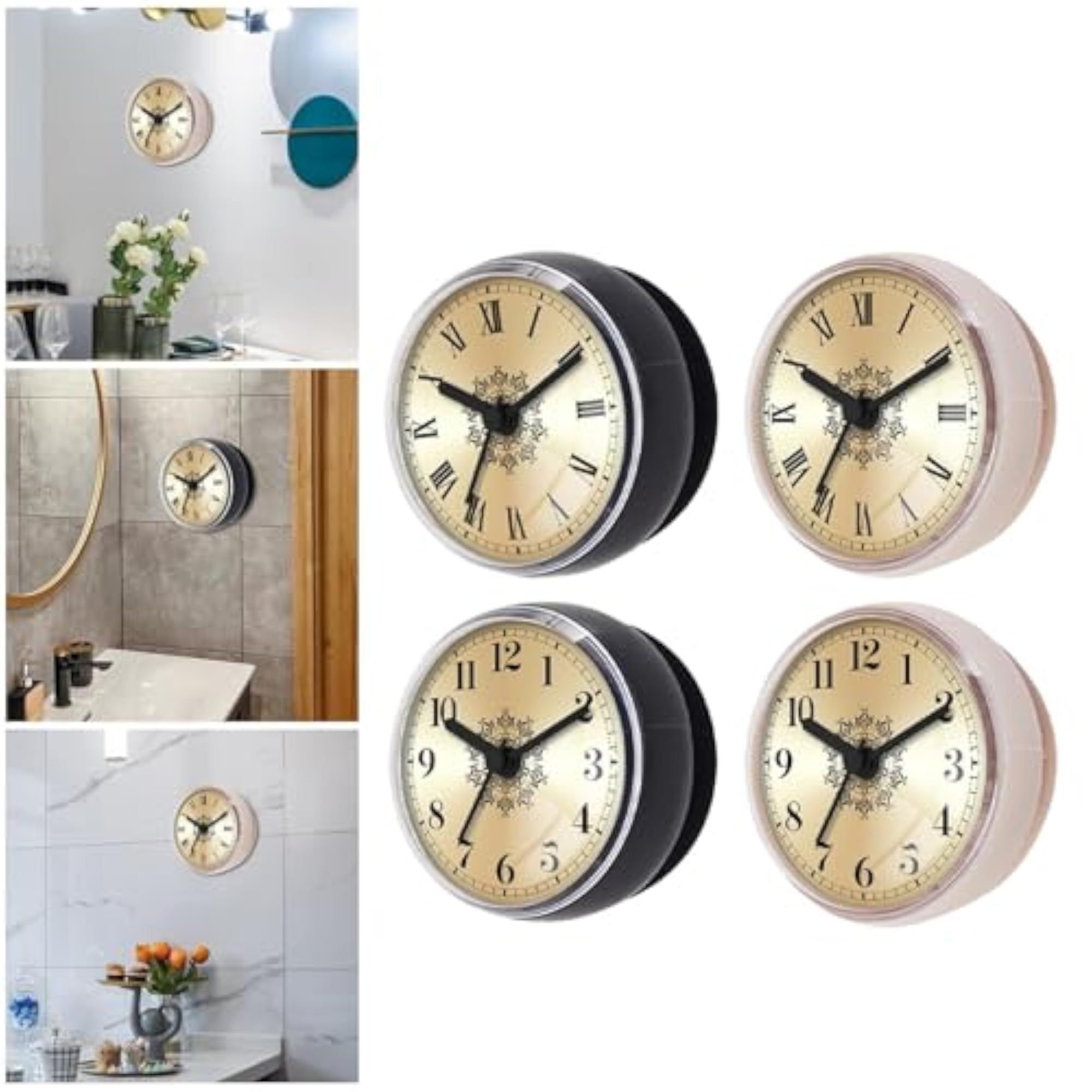 Waterproof Round Shower Clock with Suction Cup, Black Gray