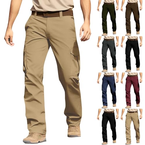 Work Pants for Men Elastic Waist Baggy Cargo Pants Relaxed Fit Outdoor Rip Stop Tactical Travel Fishing Hiking Pants