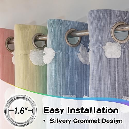 Image of MYSKY HOME 95 Inch Long Rainbow Curtains for Girls Bedroom & Living Room - Double Layer Ombre, White Pom Pom, Blackout Sheer, Room Darkening Grommet Window Panels (2 Pieces, 52 x 95 in)