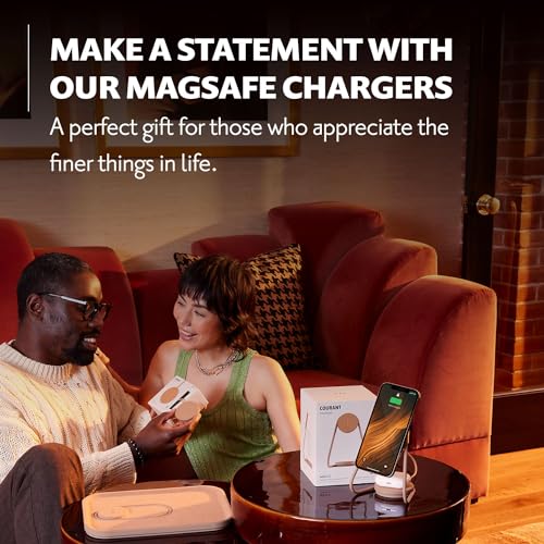COURANT MAG:3 Classics Charger and Tray - Italian Leather, Multi-Device Charger Compatible with MagSafe iPhones 16, 15, 14, 13, 12 or Wireless AirPod Cases (Saddle)