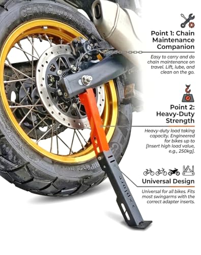 Image of Xplore Moto Jack for Bike Chain Maintenance, Cleaning, and Puncture Check Assistance - Compatible with Double-Sided Swingarm Bikes, Motorcycles Under 300kg (Orange)