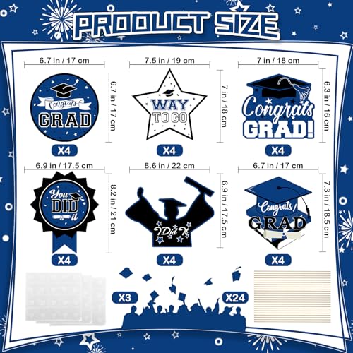 Image of 24Pcs Graduation Party Decorations Class of 2026, Graduation Centerpieces for Tables, 2026 Congrats Grad Party Centerpiece Stick Table Toppers for Graduation Party Supplies (Blue)