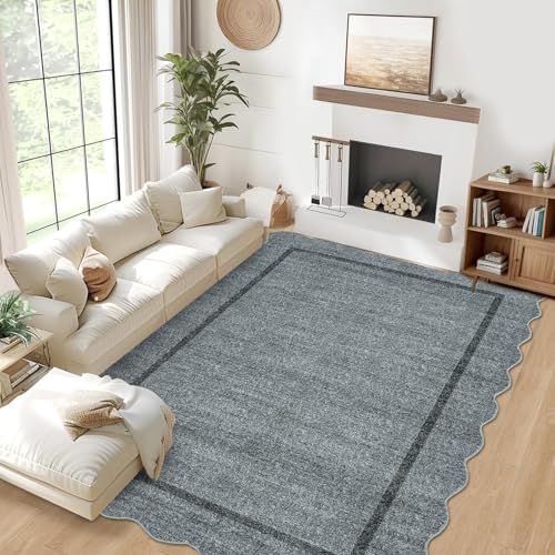 GarveeHome Scalloped Washable Area Rugs 5x7 Rug for Living Room Modern Non Slip Throw Rugs Grey Rug Soft Bedroom Rugs Non Shedding Low Pile Stain Resistant Carpet for Dining Room Nursery 5'x7' Grey