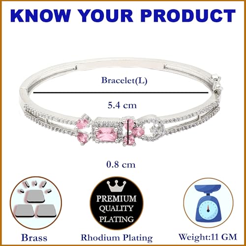 Image of ZENEME Rhodium-Plated American Diamond Studded Flower Patterned Kada Bracelet For Girls and Women