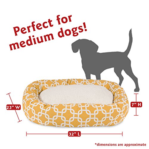 Image of Majestic Pet 32 Inch Links Sherpa Calming Dog Bed Washable - Cozy Soft Round Dog Bed with Spine for Head Support - Fluffy Donut Dog Bed 32x23x7 (inch) - Round Pet Bed Medium - YELLOW