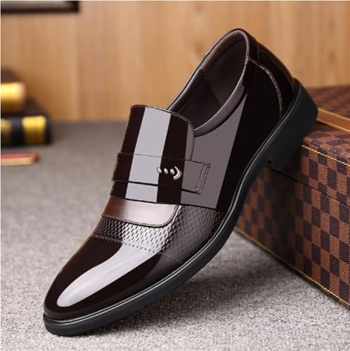 Mens Black Leather Loafers Slip On Lightweight Formal Dress Shoes Premium Comfortable Loafers(Brown,10.5)2
