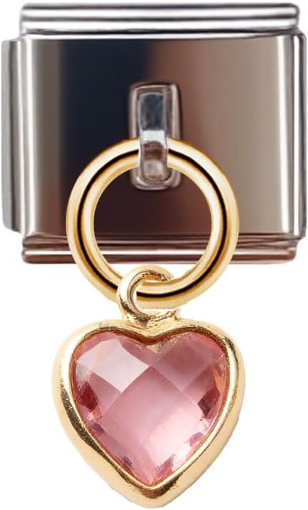 Birthstone Heart Dangle Charm for 9mm Italian Charm Bracelet, Stainless Steel with Birth Stone, Birthday Gift