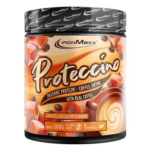 IronMaxx Proteccino - Caramel Macchiato 500g Dose | Protein Kaffee mit echtem Kaffee-Extrakt und Koffein | Ohne Zuckerzusatz und Konservierungsstoffe