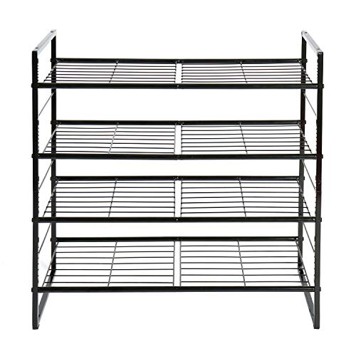 JEROAL 4-Tier Stackable Shoe Rack, Metal Shoe Shelf Storage, Shoe Storage Organizer for Entryway, Cloakroom and Living Room, Black - Thumbnail 7