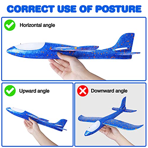 Ijo 4 Pack Led Light Airplane Toys-17.5" Large Throwing Foam Plane-2 Flight Modes Glider Plane-Outdoor Flying Toys For Kids-Flying Toys Gift For Boys Girls 3 4 5 6 7 8 9 Years Old #TOP5