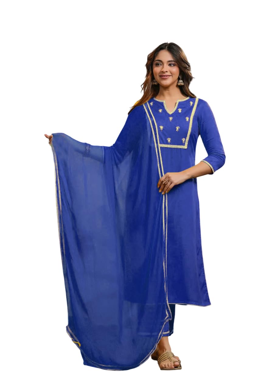 Fabnex Cotton Blend Regular Women Kurta Set (K-100-Blue-L_Yellow_L)