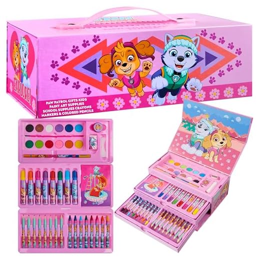 Paw Patrol Maletín Pinturas para Niños, Kit de Dibujo con Rotuladores y Cera de Colores, Rosa