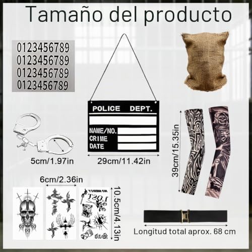 Disfraz de preso naranja con accesorios integrados de diseño unisex 3