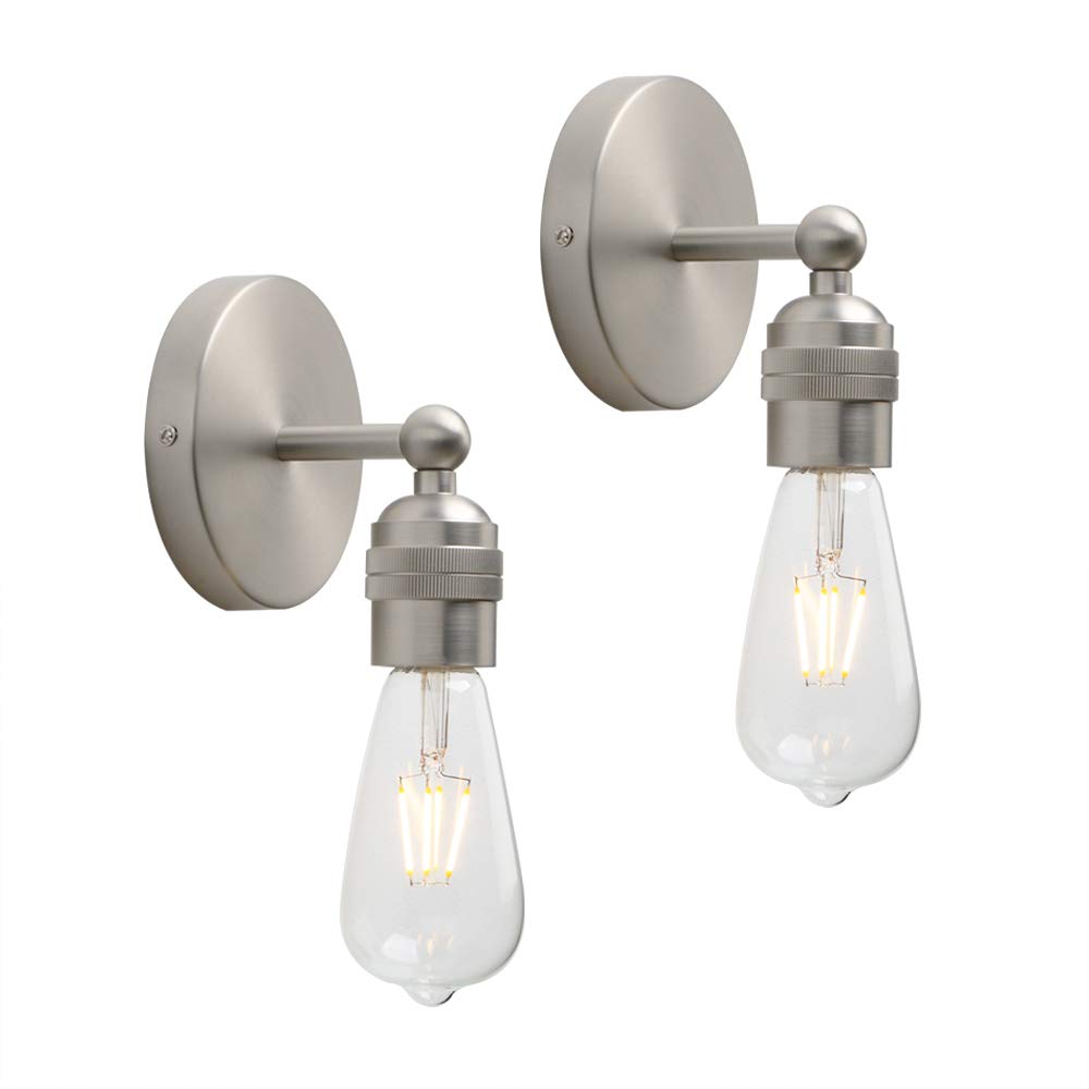 Yosoan Brushed 2Pcs Vintage Sconce Wall Lights, Nordic Loft Edison Up/Down Wall Light Fittings, E27 Light Fixture For Restaurant Corridor Dining Room Kitchen Bedroom Cafe Bar (Brushed)