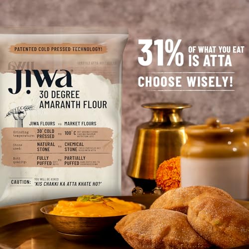 Image of Jiwa 30 Degree Amaranth Flour | Patented Cold Pressed Flour | Slow Ground | Puffed Soft Rotis | Rajgira Atta | Millet Flour | Upwas, Farali, Vrat Atta | 1 kg (Pack of 3)
