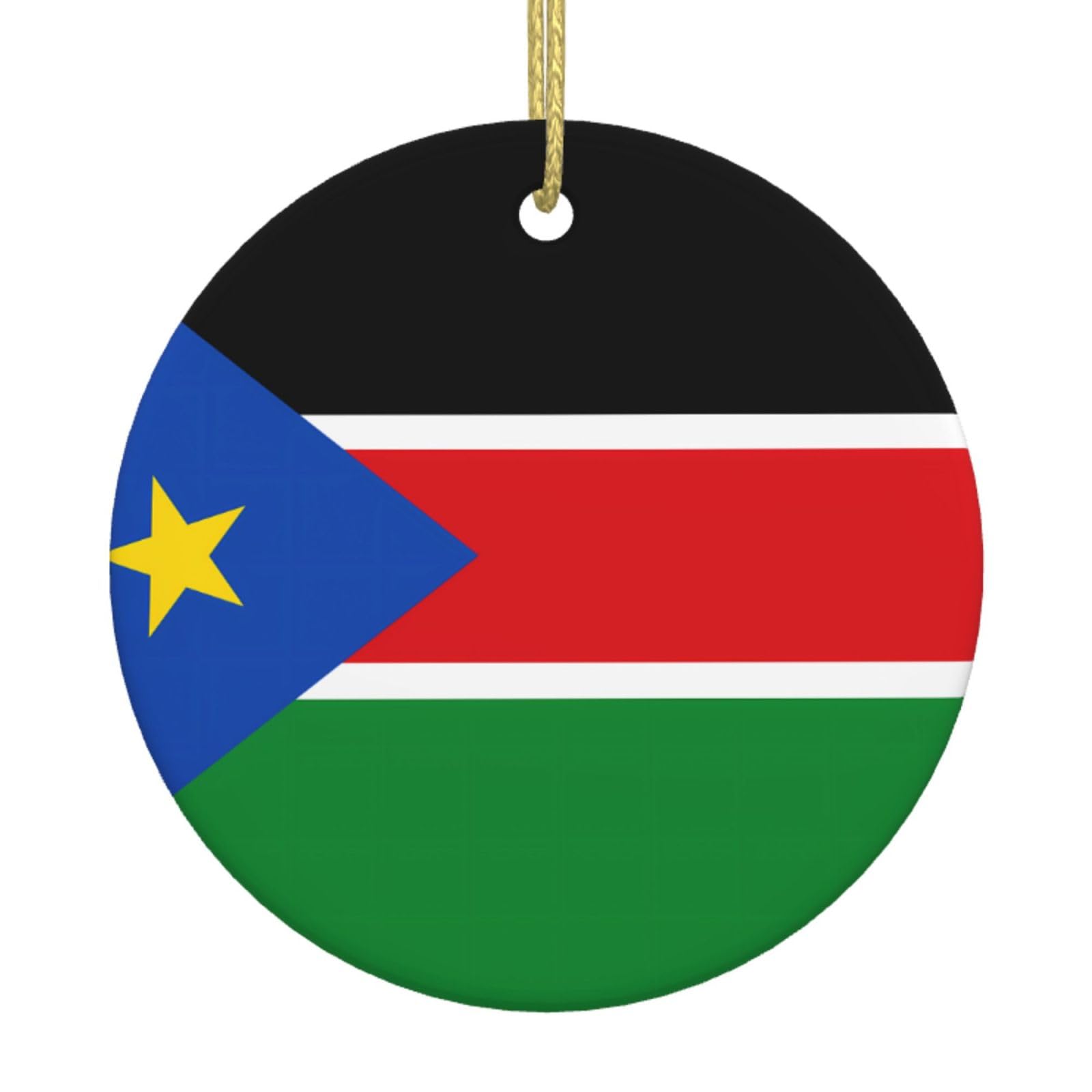 Flag of South Sudan Printed Christmas Tree Ceramic Ornaments Holiday Decoration Christmas Unique Pendant for Christmas Party