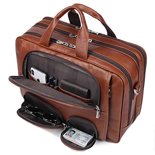 Augus Business Travel Briefcase Genuine Leather Duffel Bags for Men Laptop Bag fits 15.6 inches Laptop