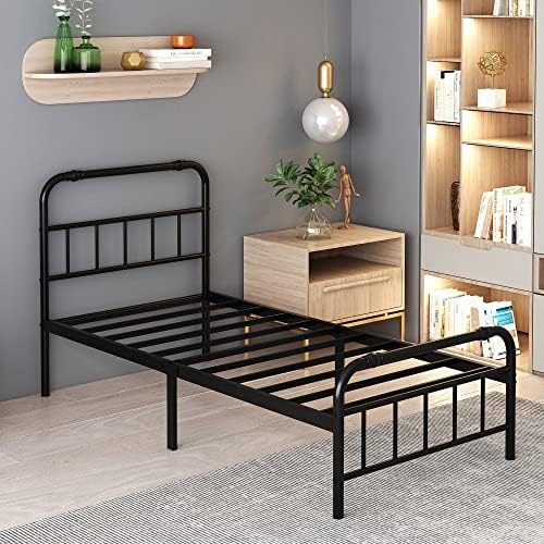 Uliesc 14 Inch Twin XL Bed Frame with Headboard and Footboard, No Box Spring Needed Heavy Duty Metal Platform, Premium Steel Slat Mattress Foundation with Storage, Noise Free Iron-Art Bed Frame