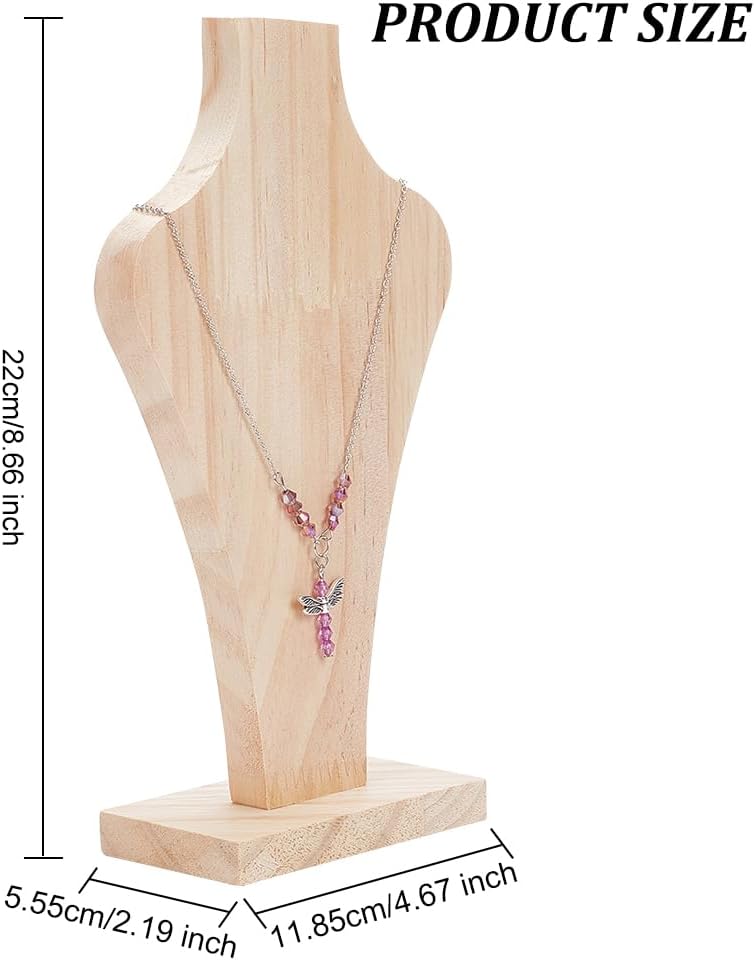 Wooden Bust Necklace Display Stands Chain Holder Jewellery Stand Mannequin for Women Hanging Pendants Chains Natural Wood Jewellery Stand Necklace Organiser Boutiques Exhibition