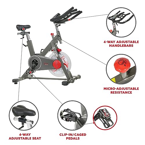 Image of Sunny Health & Fitness Magnetic Exercise Bike, 44LB Flywheel & 300LB Weight Capacity for Intensive Home Workout, Indoor Cardio Training w /4-Way Adjustable Seat, Optional Free SunnyFit App Connection