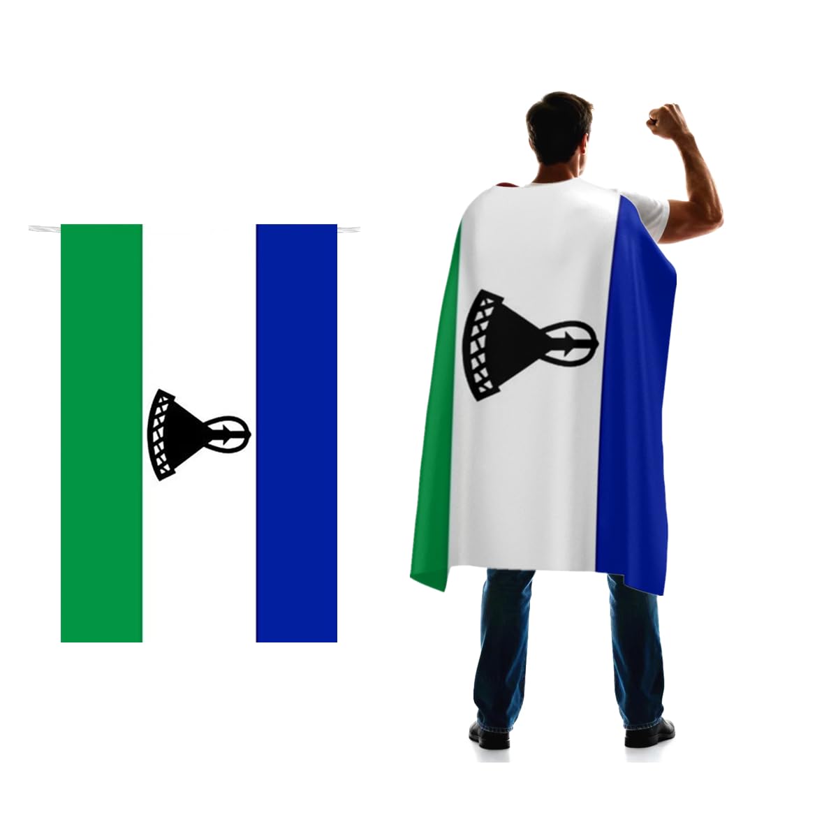 Lesotho Flag Cape 3x5 FT for Independence Day Holiday Costumes Celebrati,150D Premium Polyester,The Kingdom of Lesotho Patriotic Flags Costume Cloak.