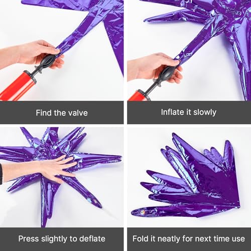 Image of PartyWoo Dark Purple Star Balloons 110pcs Different Sizes 18 12 10 5 Inch Pack 22 Inch Purple Spike Star Explosion Foil Mylar Balloon Arch Kit for Birthday Wedding Party Decorations Purple-Y16