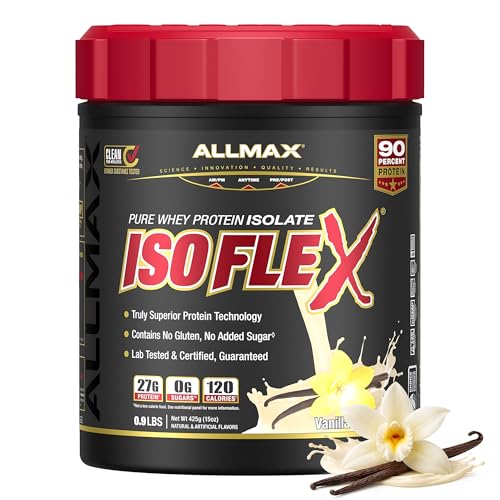 ALLMAX ISOFLEX Pure Whey Isolate Protein Powder - Gluten Free Low Lactose Sugar-Free - High-Protein Clean Keto-Friendly for Pre Post Workout Supplement for Women and Men | Vanilla 1lb