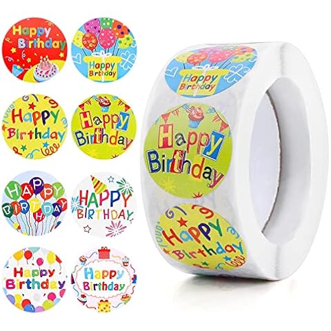 500 Pieces Happy Birthday Stickers, 8 Designs Round Birthday Stickers for kids Celebrate Birthday Pattern Decorative Sealing Stickers Labels for Kids Adults Home Classroom Birthday Party 2.5cm/1inch Cover