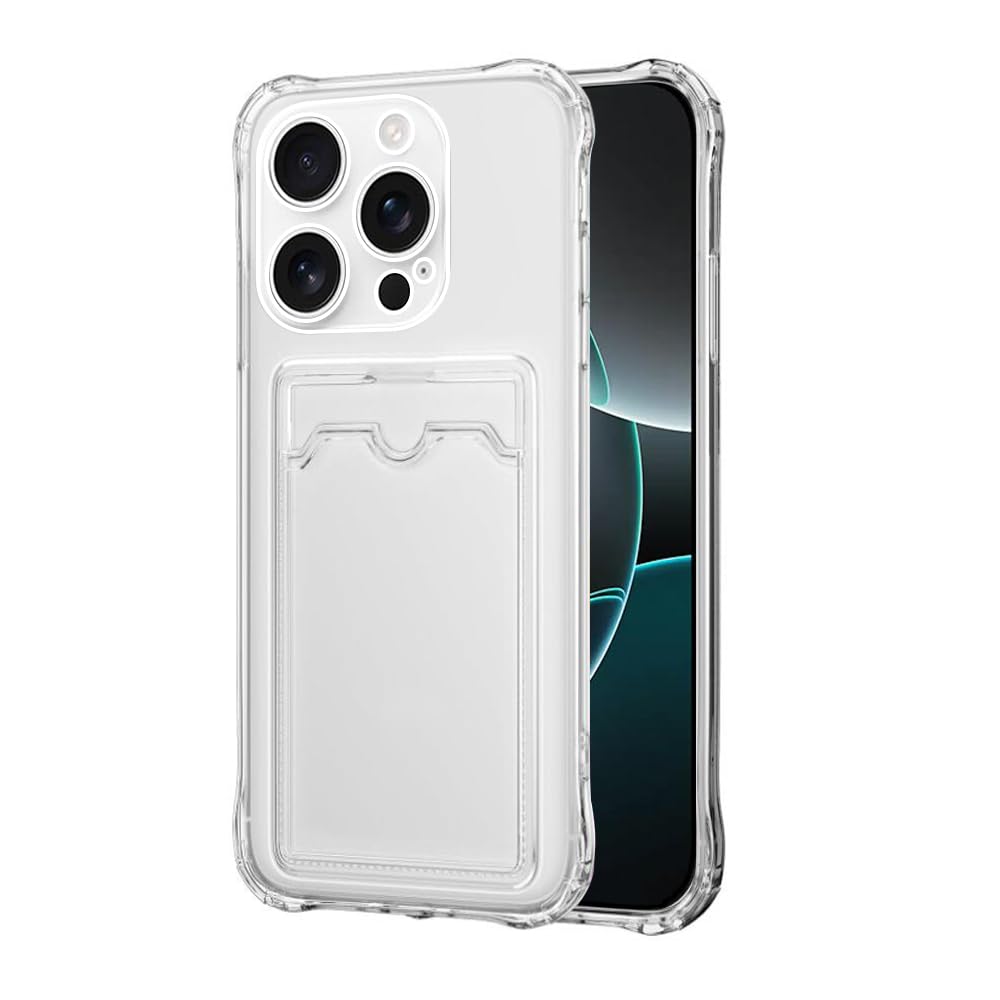 SDTEKfor iPhone 16 Pro Case Shock Absorbing Gel Clear Cover with Card Holder Anti Drop Protection