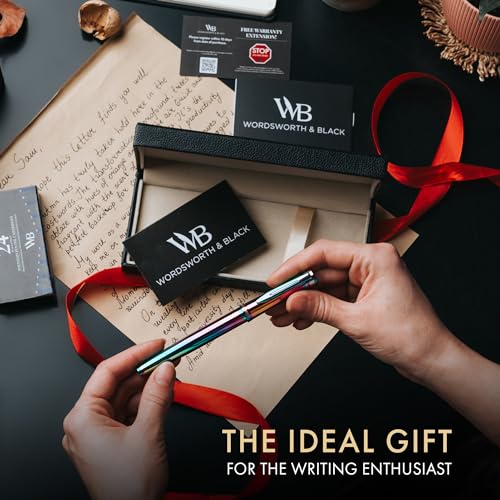 Image of Wordsworth & Black Luxury Fountain Pen Set for Writing, Medium Nib, Rainbow | Gift for Men & Women, Brass Body, 18K German Iridium, Calligraphy, Converter + 24 Ink Cartridges, Refillable, Leak-Free