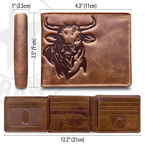 Western Wallet For Men - Full Grain Leather Rodeo Bull Bifold Wallet For Cowboys - Mens RFID Wallet - Cowboy Wallet - Gifts For Him3