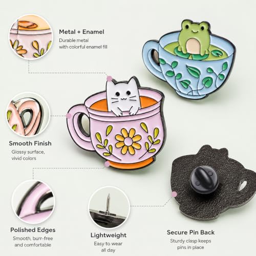 Image of 5Pcs Cute Coffee Cat Sloth Enamel Pin Set Cartoon Animal Coffee Cup Brooch Badges, Funny Lapel Pins for Backpacks, Jackets, Bags, Coffee Lover Gift