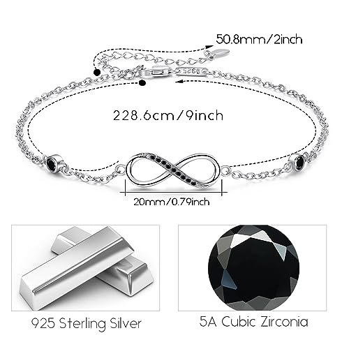 Image of MEDWISE Womens Infinity Anklet Bracelet 925 Sterling Silver Endless Love Symbol Ankle Bracelet Adjustable Plus Size Large Bracelet Gifts for her Mother's Day Gifts