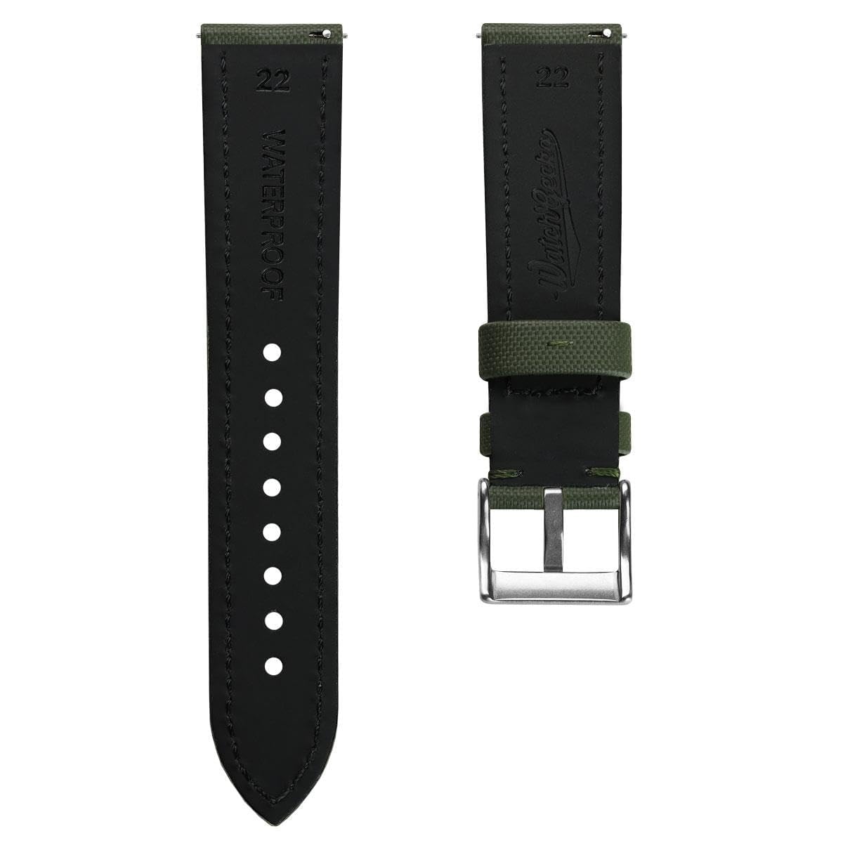 WatchGecko Atlas Sailcloth - Cinturino impermeabile per orologio, barre a molla a sgancio rapido, fibbia in acciaio inox spazzolato, dimensioni 18 mm, 19 mm, 20 mm, 21 mm, 22 mm, 5 colori disponibili