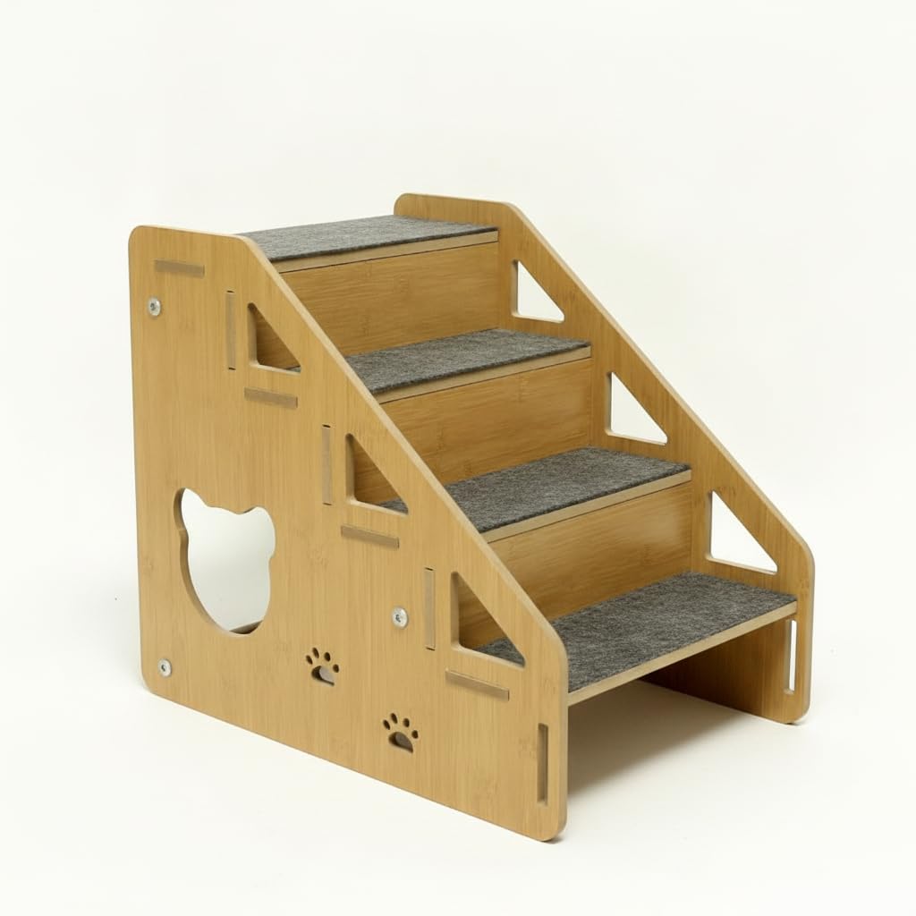 Scaletta per Gatti in Legno, Costruzione in legno, Scaletta pieghevole, al davanzale, Per proprietari di cani, style to 3