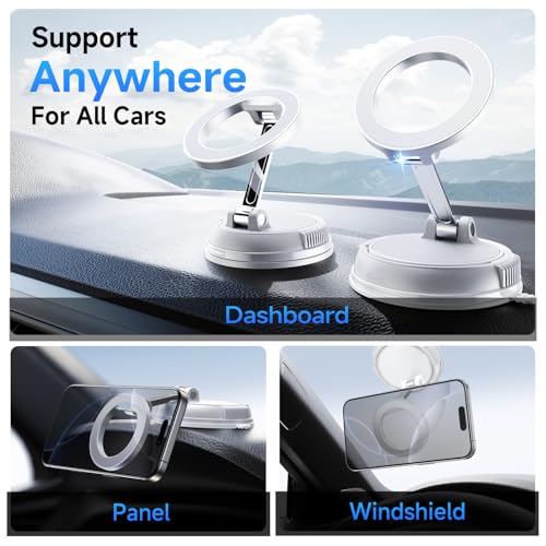 Image of ANDERY Car Phone Holder for Magsafe [78+LBS Strongest Suction & 2400gf Magnetic] 360 Adjustable Car Phone Mount, Phone Holders for Your Car for iPhone 17 Pro Max 16 15 14 13 12 Air Plus, White