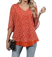 Blooming Jelly Women's Summer Tunic Tops 3/4 Sleeve Dressy Casual Blouses Mesh Double Layered Bus...