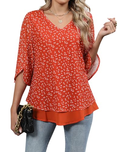 Blooming Jelly Women's Summer Tunic Tops 3/4 Sleeve Dressy Casual Blouses Mesh Double Layered Business Outfits 2025