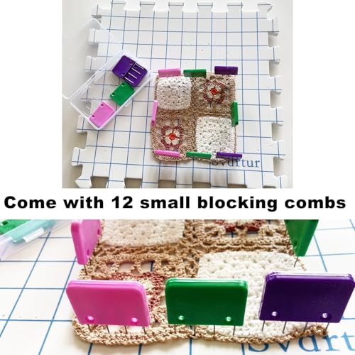 Image of Svartur Interlocking Blocking Mat for Knitting and Crochet Projects, 9 Pack Knitting Blocking Mats with Blocking Comb Pins, T-pins, Crochet Blocking Board, Knitting Mat with Grid Line, Storage Bag
