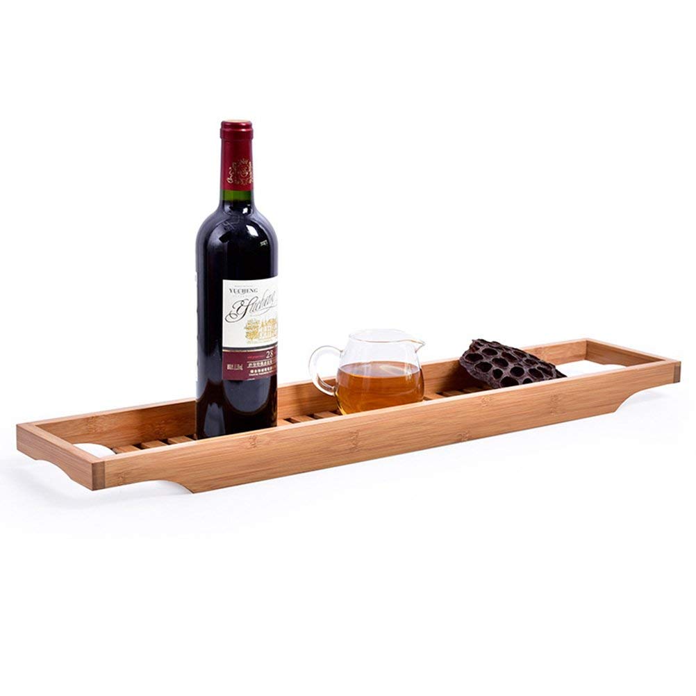 Bandeja de madera de bambú natural para bañera con rieles, ideal para organizador de ducha para baño