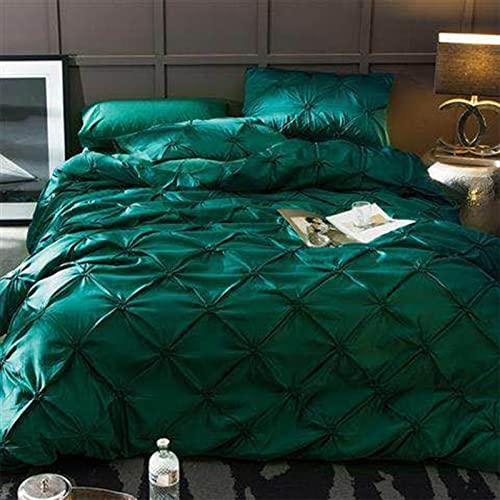 ZPEE Juego de funda de edredón de seda tamaño Queen, funda de edredón transpirable de lujo con 2 fundas de almohada, funda nórdica de color sólido, funda de edredón suave, tamaño King, cama doble