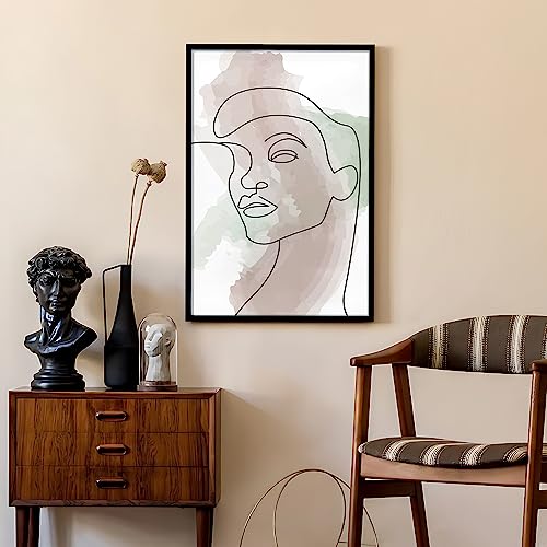 Image of Ritwika's Abstract Wall Art Of Outline Of Women Portrait Water Color Painting With Black Frame For Home Office Decor | Multicolored | Size 9.5 x 13.5 Inch, Set of 1 (02 - WOMEN)