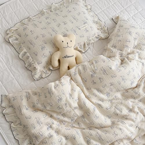 BuLuTu Cotton Muslin Ruffle Edge with Daisy Flowers Kids Toddler Pillowcase Soft Travel Pillow Nursery Pillowcase for Boys,Girls,Bedding Decor Machine