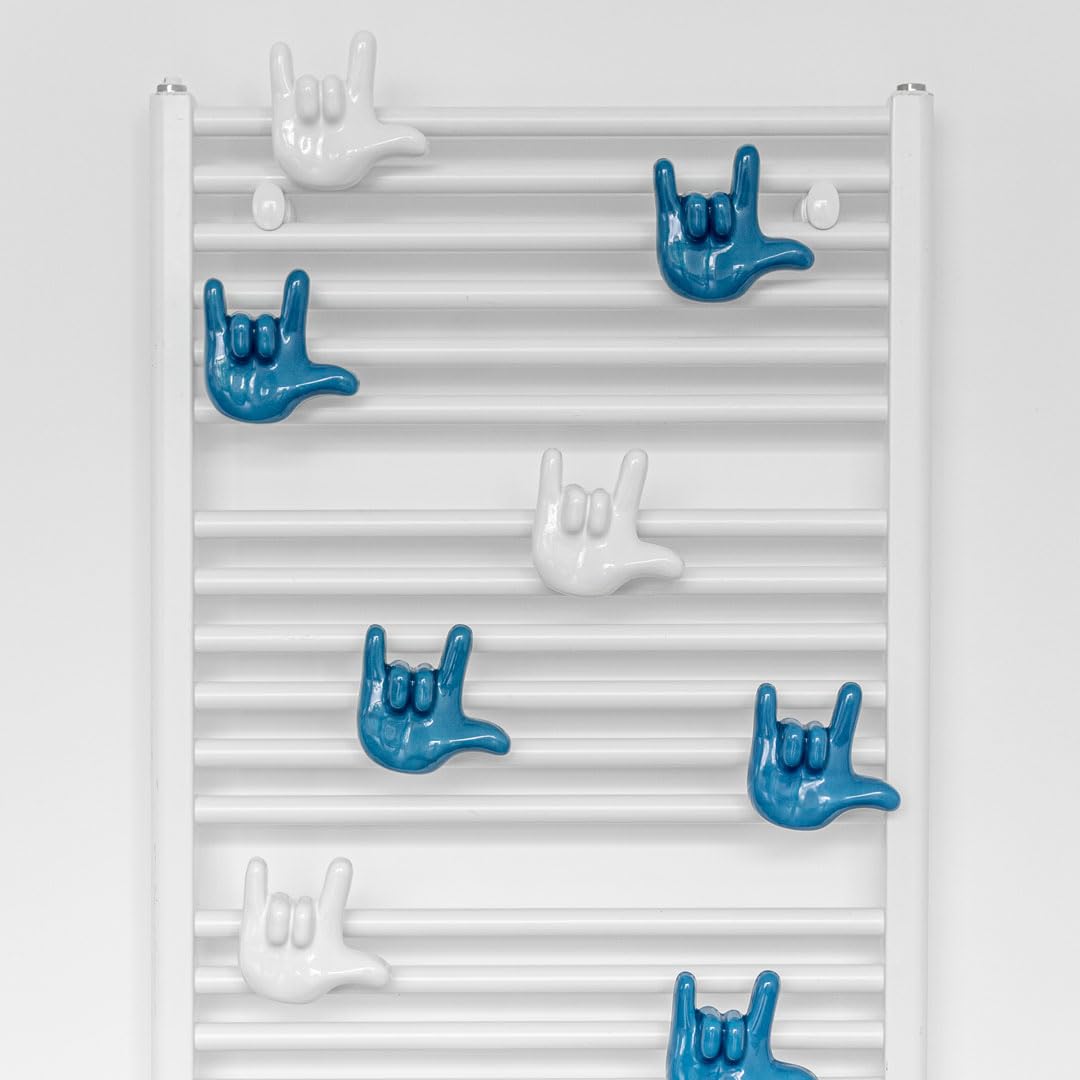 Letshelter Appendino in Ceramica per scaldasalviette e termoarredo a Forma di Segno I Love You Bianco Realizzato artigianalmente in Italia - Si installa Direttamente al radiatore